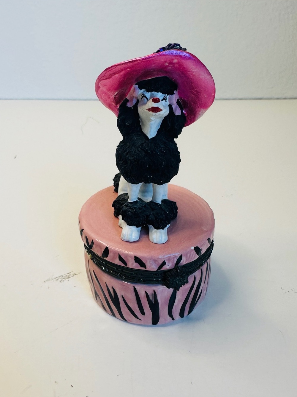 Pink Black Poodle Trinket Box